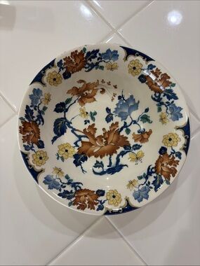 Floral Ceramic Serving Bowl in Blue, Brown, Yellow